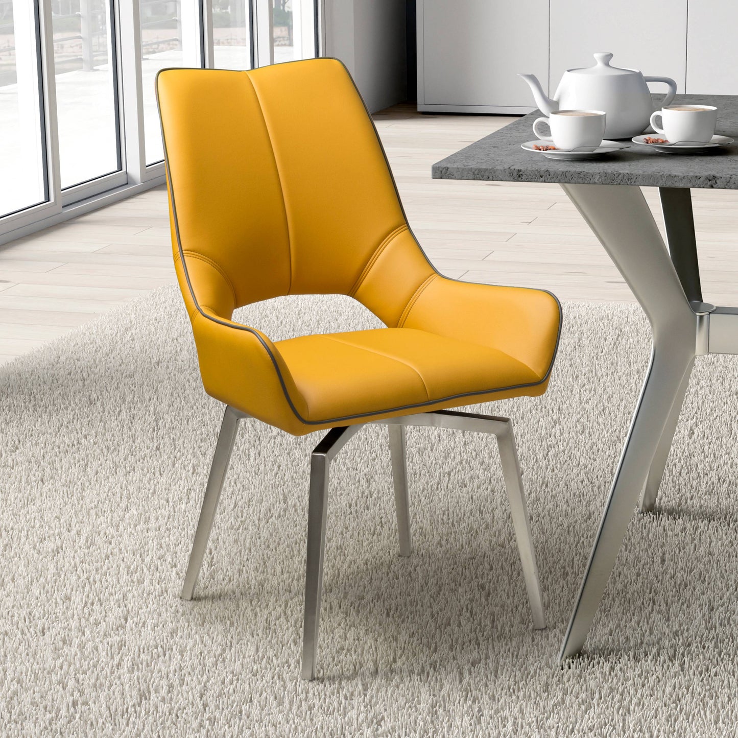 Mako Swivel chair Leather Effect Yellow