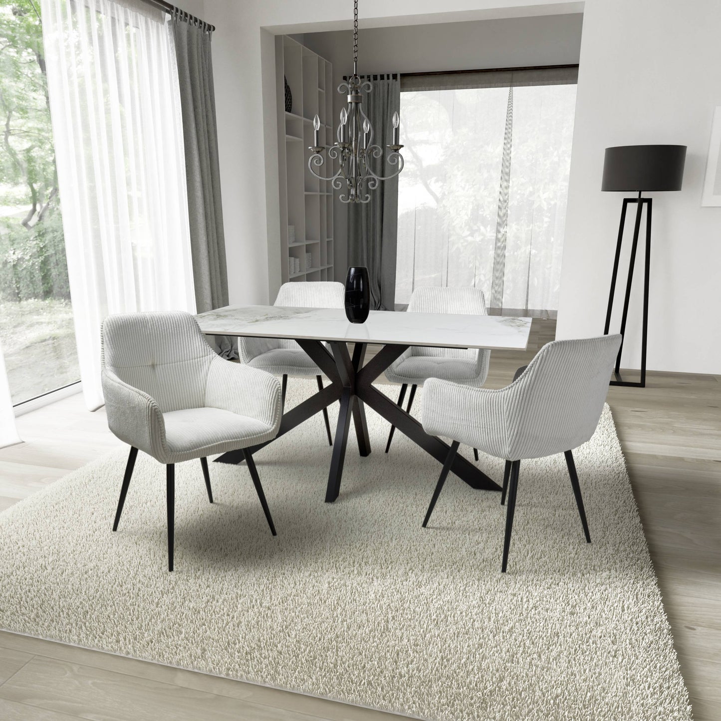 Tokyo 1.6m White & 4 Denver Chairs (choice of colour)